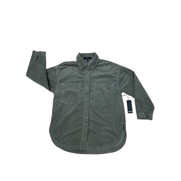 New-Forever 21 Corduroy Green Jacket Shirt Women’s Size Small Snap Button Casual - Picture 1 of 11